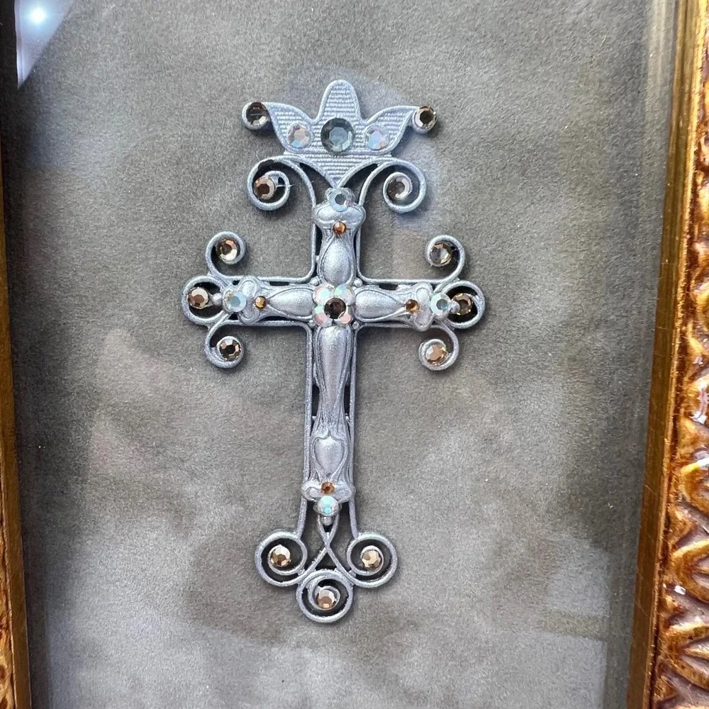 Belinda Miley Framed Cross Gold Ornate 2006 Shadow Box 10x8